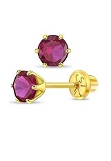 delightful tiny gold round July simulated birthstone baby earrings